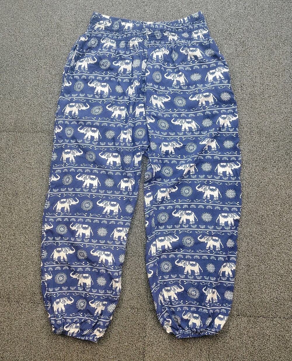 Lotus & Luna Elephant Print Blue Handmade Harem Pants Women Size Medium Fastship
